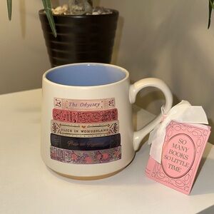 Book lover coffee tea mug Literary Stack Mug - Cream and Blue NWT reader